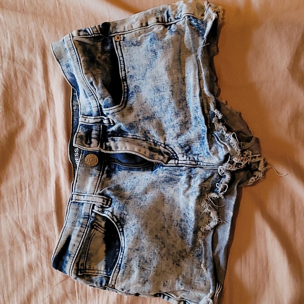Acid washed high waisted cheeky jean shorts